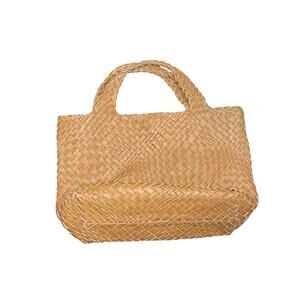 Vintage Falorni Mocha Brown Woven Leather Tote Made in Italy Handbag Top Handle